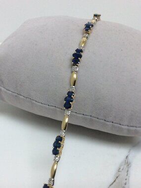 Lady's 14k Yellow Real Gold  Oval Sapphire Diamond Bracelet 10.10gr   4ct